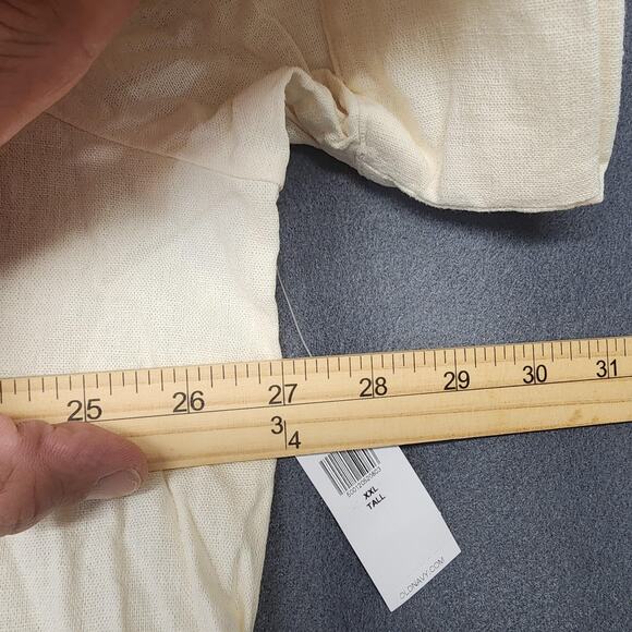 Old Navy Shirt Dress XXL Tall Cream Linen Blend Short Sleeve Button Front Pocket - Picture 7 of 10